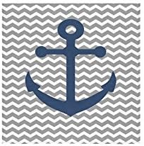 Nautical Chevron Anchor Pattern Thin Soft Beach Hotel Travel Washcloth Hand Face Towel (One Side)(13x13inches)