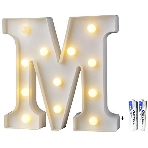 bemece LED Alphabet Letter Lights, Marquee Decorative Warm Plastic Light up Sign (Battery Included)- Letter M