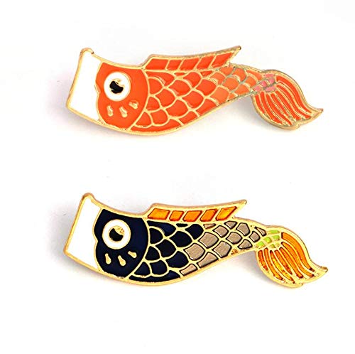 Autumn Water Japanese Koinobori Windsock Carp Wind Sock Flag Fish Brooches Pin Black Enamel Broche Badge Safe Lapel Pin for Boys - Thumbnail 2