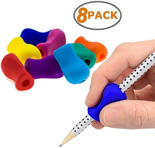 Wekoil Pencil Grip Corrector Pen Grippers Universal Crossover Grip Ergonomic Writing Aid Help For Kids Handwriting Adults,Righties & Lefties, The Arthritis Coloring Drawing Colored Assorted Pack 8