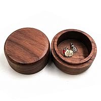 Seatrend Mini Antique Walnut Wood Jewelry Box, Wooden Round Earrings Organizer, Portable Wedding Ring Decoration Box Trinket Decorative Case