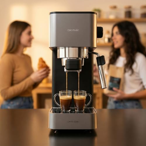 Machine à Café Expresso Manuelle Cafelizzia 690 Grey. 1230-1465 W, Pompe 20 Bars, 1 ou 2 Tasses, Buse Vapeur, Réservoir 1,5 L, Thermoblock, Panneau Tactile, Expresso de Barista à la Maison