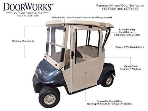 Doorworks Hinged Door Golf Cart Enclosures - EZGO TXT 14+ Marine Vinyl Cart Cover, Swinging Hard Doors, 4 Sided, Zippered Drivable Golf Cart Cover Fits Golf Bags, Utility Box, Rear Facing Seat - Thumbnail 6
