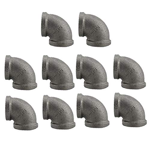 HighFree 10 Pack Iron Cast Pipe Fittings 1/2 inch Pipe Tee and Elbow Pipe Threaded Pipe Nipples Iron Industrial Piping Fittings for DIY Pipe Furniture