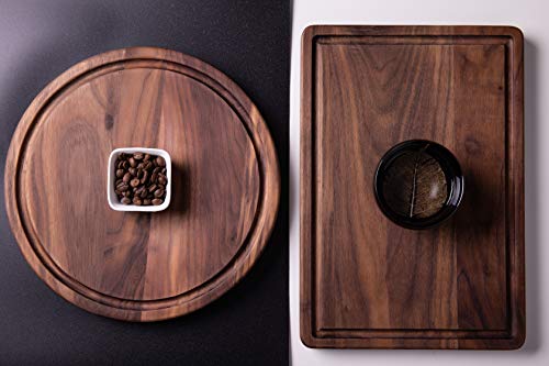 Pandapark Wooden Cutting Board,American Hardwood Chopping and Carving Countertop Block with Juice Drip Groove (11'' Round)