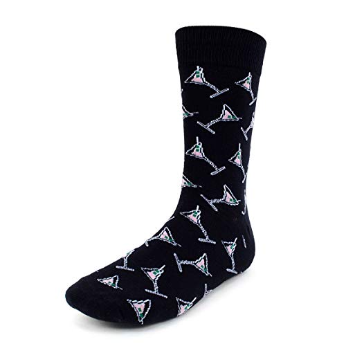 Urban-Peacock Men's Novelty Fun Crew Socks for Dress or Casual - Multiple Patterns to Select From (Martini Glass - Black, 1 Pair)