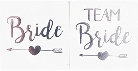 Bachelorette Party Temporary Tattoos, 12-Pack Bride & Team Bride, Long-Lasting Metallic Silver for Wedding Ideas, Bridal Shower Decorations, & Party Supplies Kit, 2 X 2 inches (Heart)