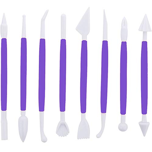 ScivoKaval Marshmallow Fondant Cake Decorating Hand Tool 12 Pcs 5 Sets Sugarcraft Gumpaste Icing Smoother Rolling Pin Trimmer Cutter Embosser Flower Scissor Modelling Accessories Supplies Kit Purple