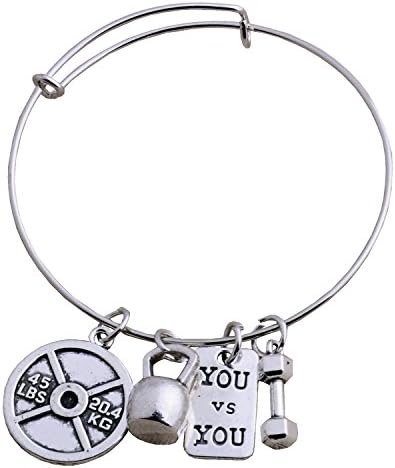 Stainless Steel Fitness Weightlifting Gym Dumbbell Weight Plate Barbell Charm Bangle Bracelet You VS You