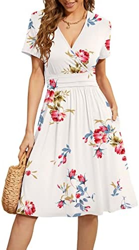 WEACZZY Women's Summer Dress Short Sleeve Flora Sundress Casual Dresses for  Women Pockets, Floral White, Small price in UAE | Amazon UAE | kanbkam