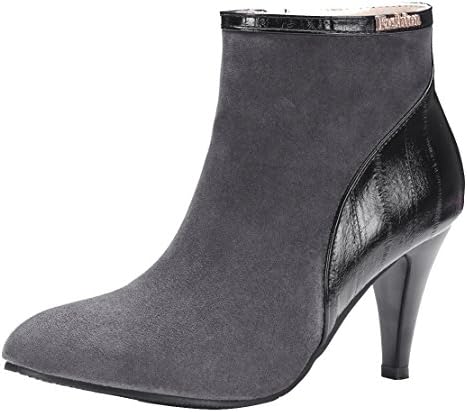 AIYOUMEI Women's Round Toe Stiletto High Heels Suede Autumn Winter Ankle Boots