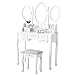 mecor Makeup Vanity with 4Drawers,Vanity Table Set w/Round Mirror Girls Women Wood Dressing Table Cushioned Stool Bedroom Furniture White