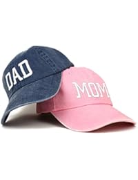 Trendy Apparel Shop Capital Mom and Dad Pigment Dyed Couple 2 Pc Cap Set - Pink - Navy
