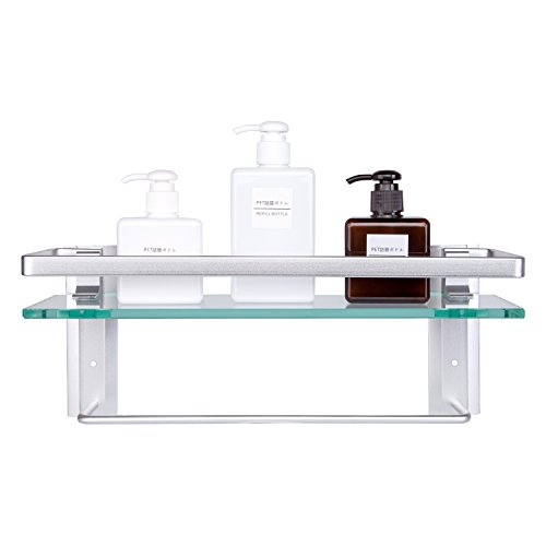Vdomus Glass Bathroom Shelf with Hand Towel Bar, Rectangular Wall