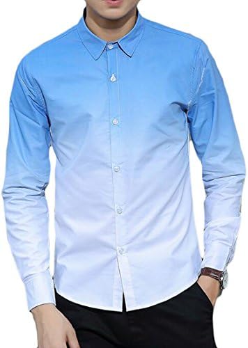 KLJR Men Casual Long Sleeve Slim Button Down Gradient Color Shirts