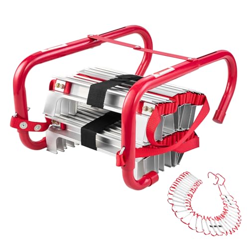 VEVOR Fire Escape Ladder, 5-6 Story 50FT Retractable Emergency Fire Ladder, Lightweight Aluminum Alloy Safety Escape Tool with Sturdy Polyester Strap, Anti-Slip & Wide Rungs, 1000LBS Max Loading