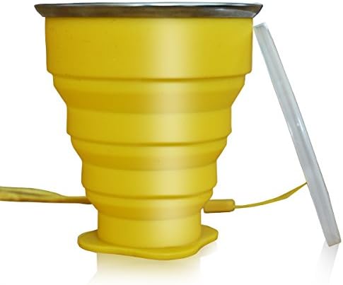 HTX COLLAPSIBLE TRAVEL CUP, the Genuine 10oz Drinking Mug with Lid, Certified BPA Free Silicone, Water, Coffee, Tea & Snacks for Hiking, Camping, Picnic & Commuting to Work (yellow)
