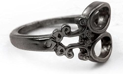 SeaBlue Boutique SCISSORS RING, Black Plated Alloy Ring, Black Ring Adjustable for Women Ring Size 5.5-6 Thick Stackable Ring Unique