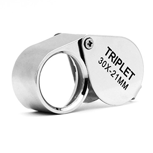 Pocket Jeweler Eye Loupe, 30X Glass Lens Magnifier Portbale for jewelry, coins, stamps,antiques and more,QiCheng&Start(30X21mm,Silver)