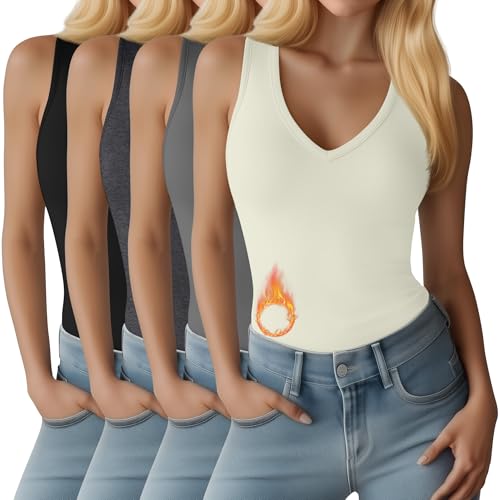 Oakgarden 4 Pack Women's Thermal Fleece Lined Tank Tops 4Color XL at Amazon