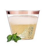 Rose Gold Party Cups (70-pc), 9 oz Clear Plastic Cups with Rose Gold Rims, Durable Rose Gold Rim Plastic Cups, Holiday Partyware, Elegant Disposable Cups for Wedding Birthday & Special Occasions