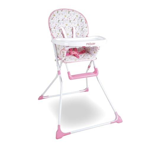 My Babiie MBHC1UN Pink Unicorn Soft Comfortable Compact Highchair, Ultra Lightweight, Padded Seat, Cup Holder, Foot Rest, Easy Clean Tray, Suitable from 6 months to 15kg
