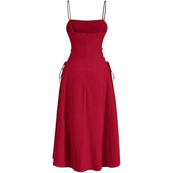 Wocrolse Sleeveless Dress For Women High Waist Long Ruched Bust Lace Up  Side Cami Dress Summer Casual at Amazon Women's Clothing store