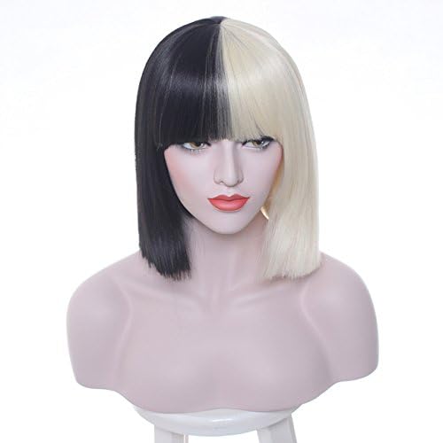 14" Sia Short Straight Synthetic Hair Wig Two Tones Color Bob Cosplay Costume Wig for Women