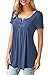 Neitade Womens Tops and Blouses Short Sleeve Tunic Tops Casual Loose Shirts Blue M