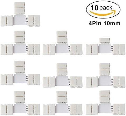 10x T Shape 4 Pins Connector JoysLife 10mm Non-waterproof Quick Splitter 12V 72W Clips for 5050/3528 SMD RGB LED Flexible Strip Lights 4 Conductor