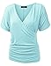 Made By Johnny MBJ WT1118 Womens V Neck Short Sleeve Wrap Front Drape Dolman Top XXL Aqua
