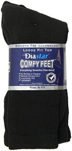 Diastar Comfy Feet Diabetic Socks, Black, 9-11, 3 pack - Buy Packs and Save (Pack of 2)