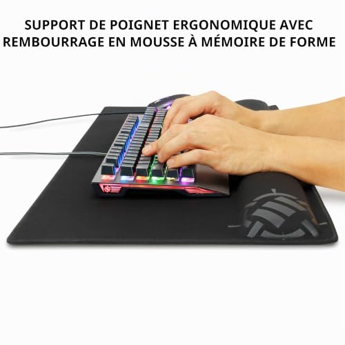 ENHANCE Large XXL Gamer Mouse Mat for PC Gamers with Stand - Ergonomic Mouse Mat with Wrist Rest (80 x 35 x 2.5 cm) - Anti-Scratch Stitching and Superior Quality Surface - Black