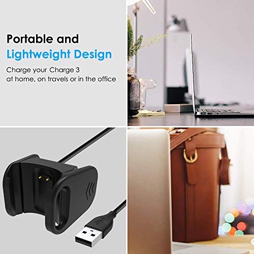 KIMILAR Compatible Fitbit Charge 3 Charger Cable, 3.3Ft Replacement USB Charging Cable Charging Cord with Cable Cradle Dock Adapter Compatible Fitbit Charge 3 HR Fitness Tracker Smart Watch, 2 Pack