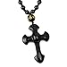 SCOO Hand Carved Natural Genuine Obsidian Cross Amulet Pendant Necklace