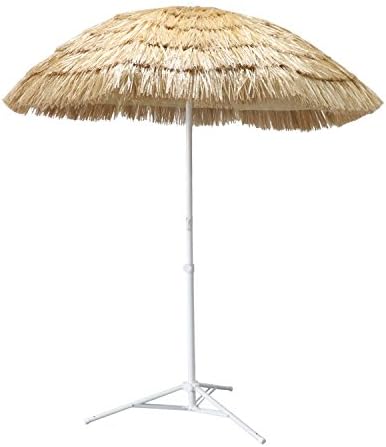 ORNO TTOBE 7ft Hula Thatched Tiki Umbrella Hawaiian Style Beach Patio Umbrella Natural Color 8 ribs