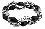 Bracelet - B345 - Fire Polished Faceted Glass Beads - Stretch ~ Black and Silver