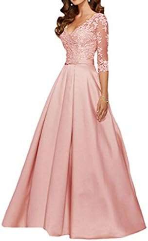 AngelaLove Women's v-Neck Solid Three-Quarter-Sleeve Long Gown Dress, Pearl Pink, 10