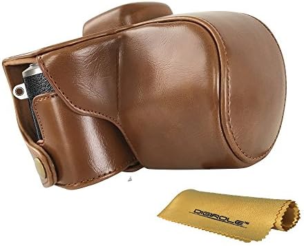 DigiRole, Lightweight, Durable, Easy to Carry, Protective Leather Camera Case, Bag, for Mirrorless Olympus PEN E-PL8 (Light Brown) with a Free Tempered Glass Screen Protector for Olympus Pen E-PL8