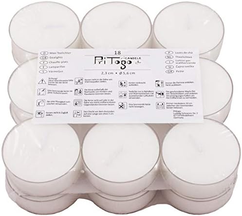 Pritogo Maxi Bougies chauffe-plat avec étui en plastique XXL, blanc [36 pièces] Ø 5,8 x 2,2 cm, sans suie, sans parfum