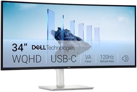 Dell 34 Plus USB-C Curved Monitor - S3425DW - 34-inch (3440 x 1440) up to 120 Hz 21:9 Display, VA Panel, AMD FreeSync Premium, 99% sRGB, 95% DCI-P3, Integrated Speakers, 3000:1 Contrast Ratio