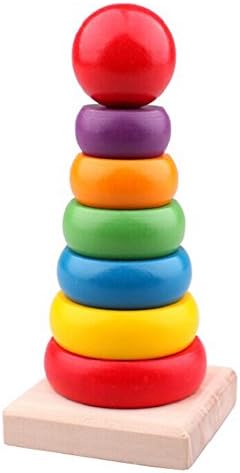 KMN Store 7 PCS Wooden Round Ring Stacker Toy for Babies-Perfect Development Gift Toys for Toddlers & Babies