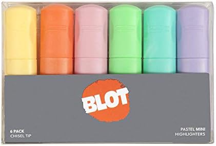 BLOT Mini Highlighters, Chisel Tip Highlighter Pens, Assorted Pastel, 6 Ct.