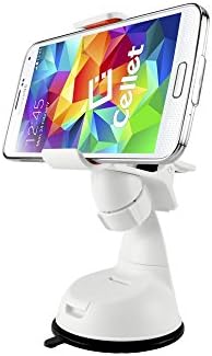 Samsung Galaxy Core Prime CyonGear Dashboard/Windshield Car Mount Holder with Sticky Pad for Phones up to 4.3 Inches Wide - White w/Red Rubber Grip