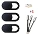 Smart Design Webcam Cover Slide 0.07” Thin for Laptop, Tablet, PC, MacBook Pro, Smartphone, Protect Your Privacy and Security, Strong Adhesive. Pack of 3 (Black) | Bonus a Mini USB LED Light