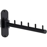Folding Wall Mounted Clothes Hanger Rack with Swing Arm, Foldable 180&deg;Rotation, Stainless Steel 304 Folding Clothes Hanger Drying Rack Rod, for Laundry Room Valet Hook (Black)