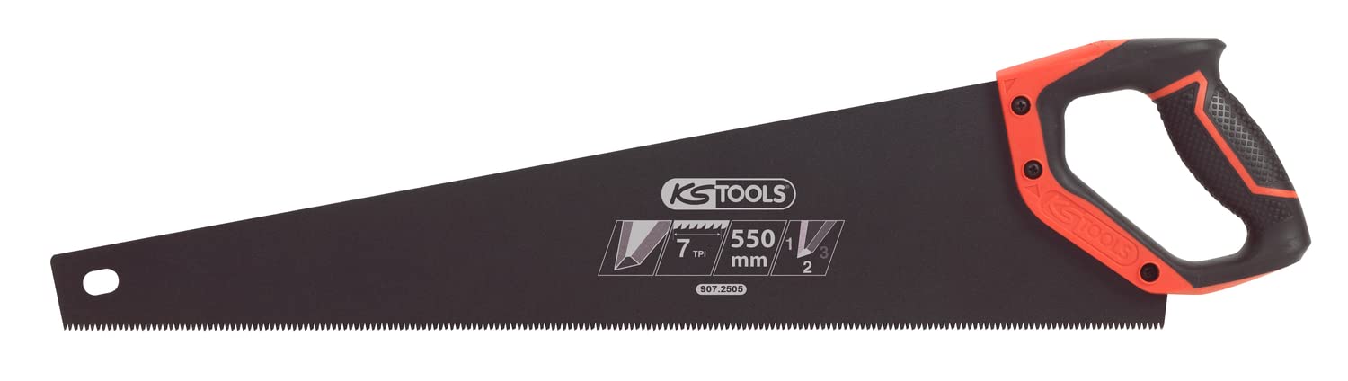 KS Tools 907.2505 Heavy Duty Egoine Saw 550mm, 3 Cutting Angles 7TPI, Dual-Material Handle Cope, White