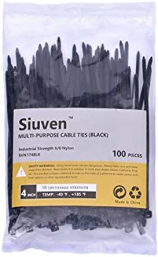 Strong Cable Tie High Toughness 18 lbs Tensile Strength Heavy Duty Management Industrial Multi-Purpose UV Resistant Nylon Zip Ties Siuven 4 " Inch Black