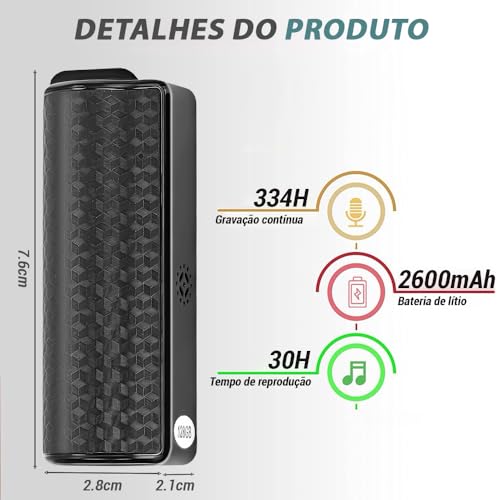 128G, Mini Gravador de Voz, Gravador de Voz, Redução Tripla de Ruído Inteligente, Gravação de 334H