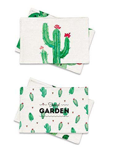 Placemat Ttopper Table Mat Washable Cactus Pattern Placemat Cotton Linen Table Mats Set of 4 - Thumbnail 6